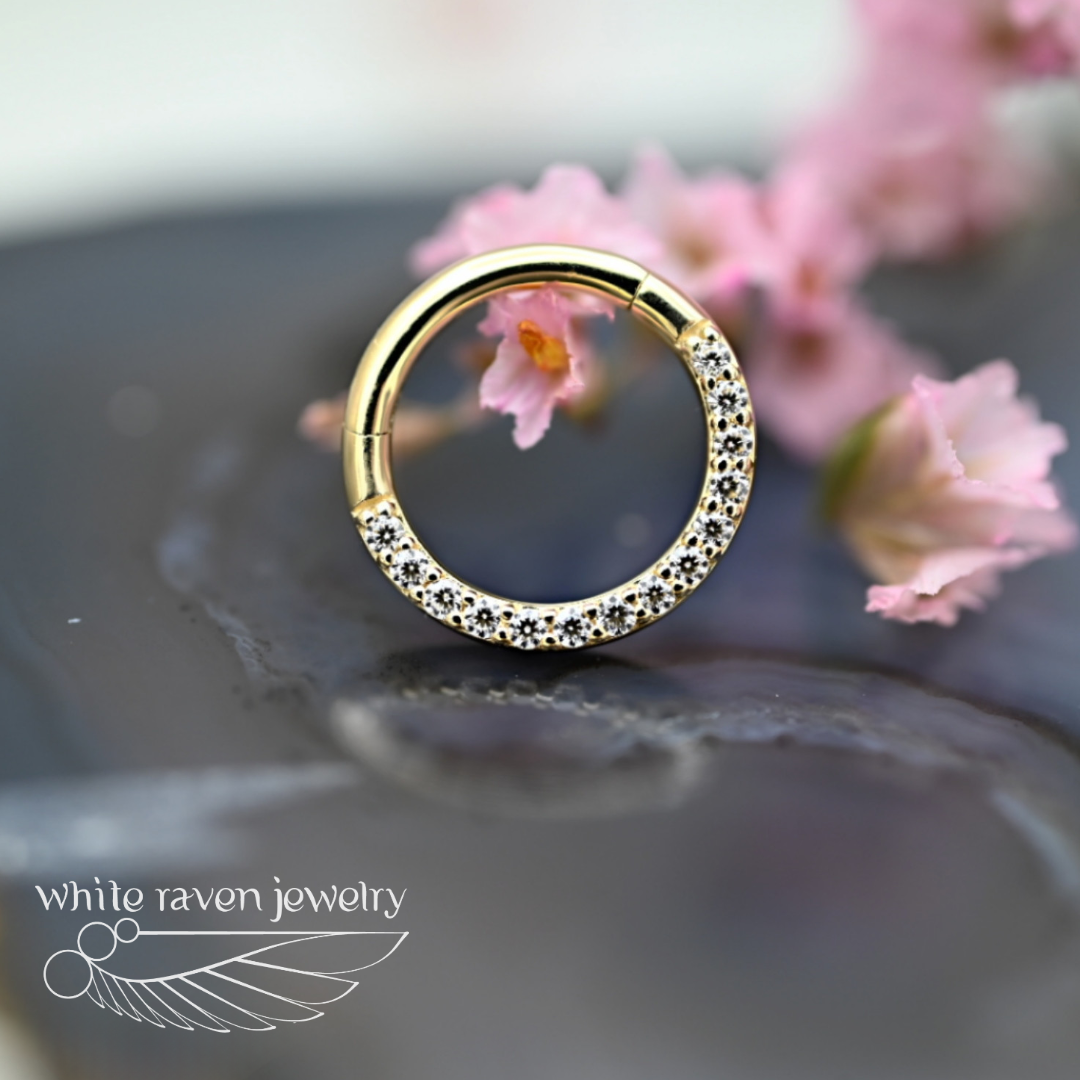 14kt Gold hinge with Forward Facing Cubic Zironia by White Raven