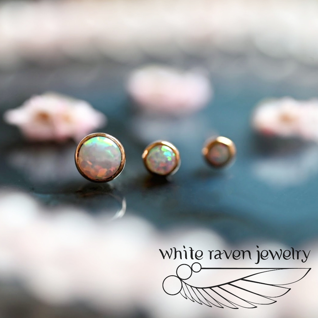 White Raven 14kt Gold: Opal Bezel Set