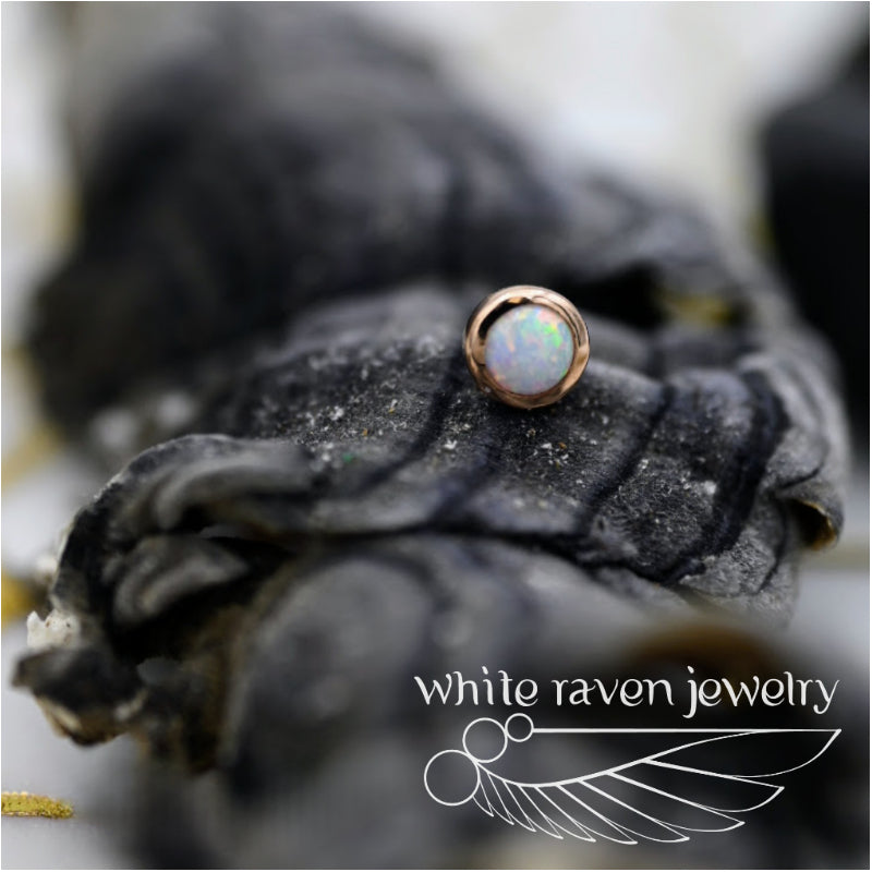 White Raven 14kt Gold: Opal Bezel Set