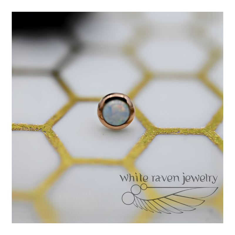 White Raven 14kt Gold: Opal Bezel Set