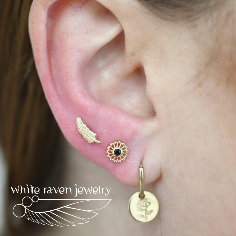 14kt Gold Earring threadless top : Intuition by White Raven